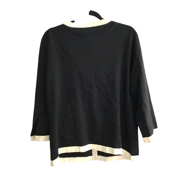 NEW YORK & COMPANY-WOMENS BLACK/TAN 3/4 SLEEVE BUTTON DOWN POCKETS SWEATER SZ XL - Picture 2 of 6